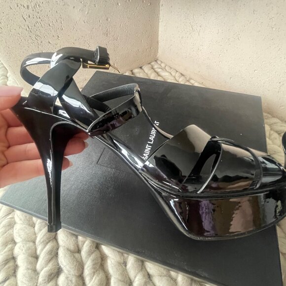 Saint Laurent YSL Tribute Patent Platform Sandals - Nero - Picture 7 of 11